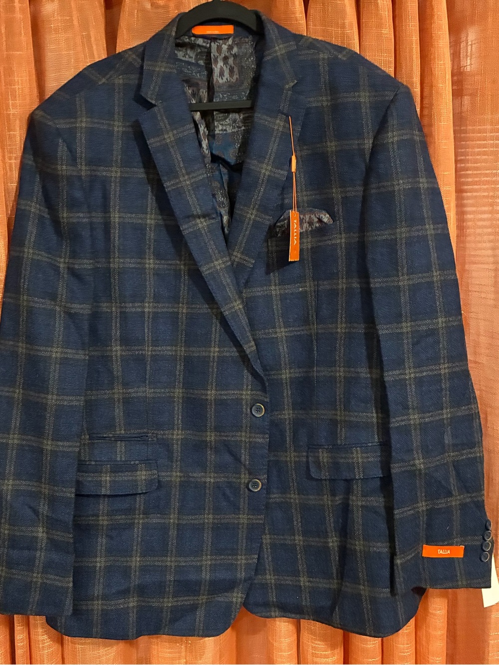 Men's Blue Plaid Sport Coat with Subtle Tan Windowpane
